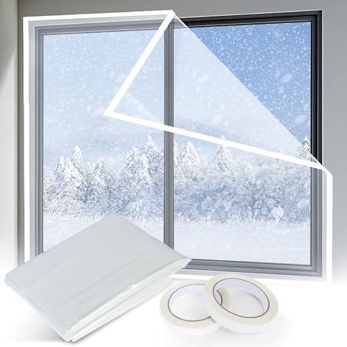SDLDEER Thermo Cover Fenster 1 6m x 10m Fensterisolierfolie Transparente POF Isolierfolie zur Wärmedämmung Kälteschutzfolie an Fenstern Thermofolie Fenster Gegen Kälte mit 2 Selbstklebende Band