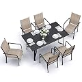 7-Piece Outdoor Patio Dining Set - 6 Stackable Texlin Sling Chairs & Rustproof Steel Table, Weatherproof Low-Maintenance Furniture for Backyard/Balcony/Poolside, Includes 1.57"-1.97" Umbrella Hole