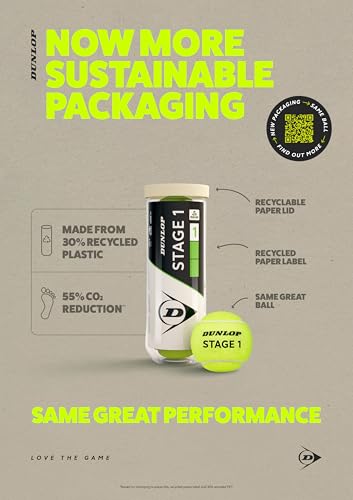DUNLOP Tennisball Stage 1 Grün - für Kinder und Anfänger auf dem Großfeld (3 Bälle)