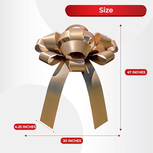 Image of CarBowz Big Car Bow for Car Decorations and Birthday Car Gifts, Large Bow Ribbon, Magnet, Car Safe Sticker Included, Fully Assembled 30 inch Wide Huge Bow, No Suction Cup Needed (Gold)