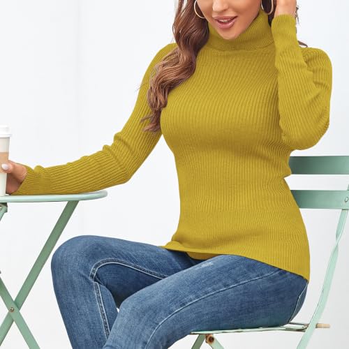 Image of Rocorose Women's Ribbed Turtleneck Sweater Long Sleeve Knitted Solid Pullover