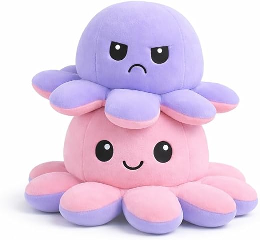 Reversible Octopus Plush Toy 18 cm | Flip Mood Soft Toy | Double-Sided Happy & Angry Expression | Super Soft Stuffed Anima