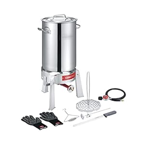 CONCORD Heavy Duty Stainless Steel Deluxe Turkey Fryer Kit with Titan Burner, Rack, Slicer, Hook, Thermometer, and heat proof gloves. Also great for Seafood Boil, Crawfish Boil, and more (Turkey Fryer Kit + Titan Burner)