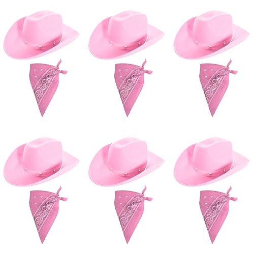 Chapeaux de cowboy roses à bande cloutée et bandanas de fête
