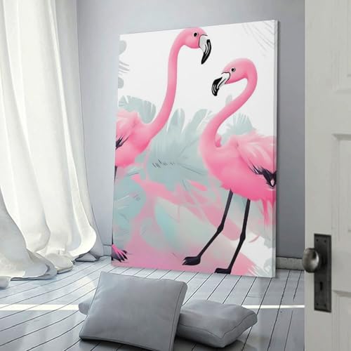 Tableau flamant rose cadre 40x60 pour égayer une salle de bain