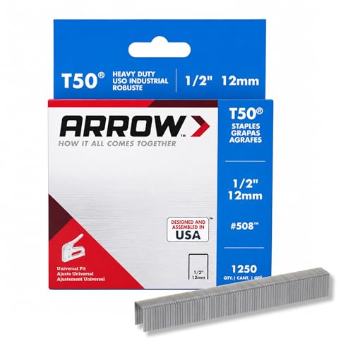 Arrow 508 Heavy Duty T50 1/2-Inch Leg Length 3/8-Inch Crown Staples for Upholstery Construction Furniture Crafts 1250 Count(Pack of 1)