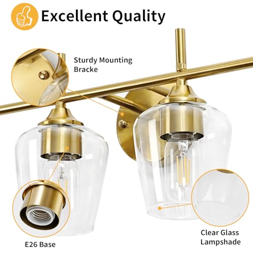 Image of foucasal Bathroom Vanity Light Fixtures, Bathroom 6-Lights Over Mirror Modern Vanity Lighting with Clear Wine Glass Shade Wall Lamp for Bedroom Hallway Living Room (Gold, 6-Light)