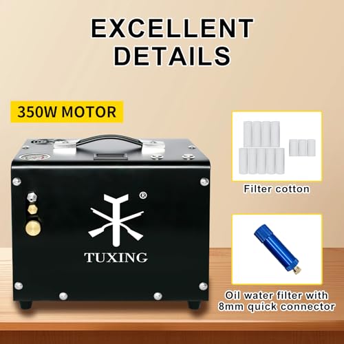 Image of TUXING PCP Air Compressor 4500psi, High Pressure Air Compressor pump for Paintball /Diving Tank 110V /12V(Built-in Transformer)