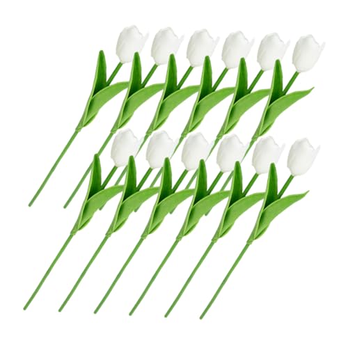 BIUDECO 20stücke Künstliche Tulpen Blumensträuße Für Hochzeitsdekoration Tischmittelstücke Lebensechte Simulation Blumendekoration Milchweiß