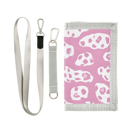 zyrtty Kids Wallets for Boys Girls Ages 4-18 Trifold, Leopard Print White Pink Wallet with Zippered Coin Pocket and Card Holders, Novelty Wallet for Childrens Birthday Gifts
