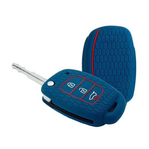 Image of keyzone Keycare Compatible Silicone Key Cover for i20 Elite, i20 Active, Aura flip Key (Blue)