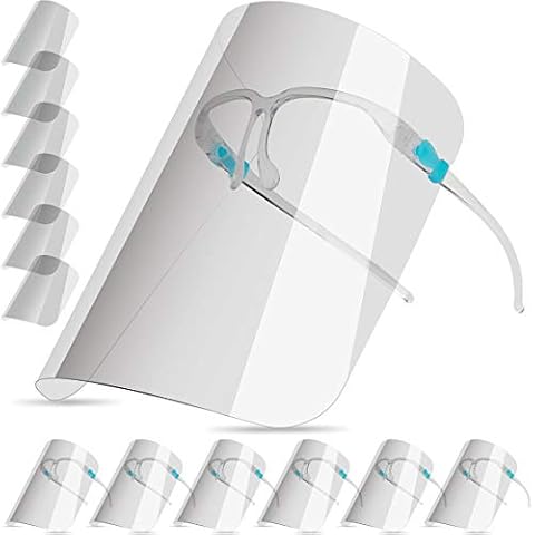 salipt Anti-fog Reusable Face Shields with Glasses Frame Set for Men and Women,6 Glasses and 12 Shields Cover