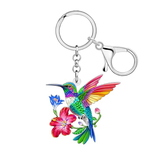 WEVENI Llavero acrílico floral de colibrí con dijes de pájaro, regalos para mujeres y niñas, bolso, mochila, accesorios, llaves de coche, Verde azulado, M