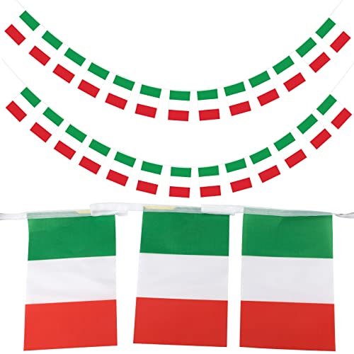 40 Drapeaux Italien 14 x 21cm, 11 mètres Guirlande Bannière de Drapeau National, pour la fête Nationale, Événements Sportifs, Décoration de Bar