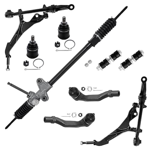 Image of Detroit Axle - 9pc Front End Rack and Pinion Kit for 1992-1995 Honda Civic 1993-1997 Civic Del Sol, Complete Rack & Pinion Lower Control Arms Ball Joints Outer Tie Rods Sway Bars Replacement