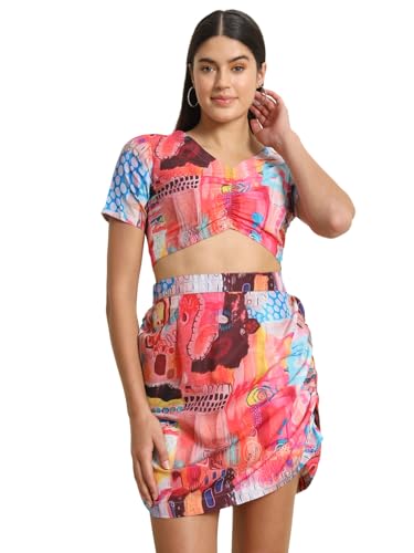 Image of Womens 2-Piece Printed Coord Set | Crop Shrit & Skirt-Short Dress