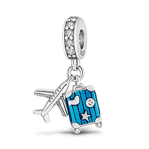 Charm New 2022 MariaFonte compatible con todas las marcas colgante avión maleta azul avión viaje cumpleaños aniversario colgantes originales ofertas plata 925 mamá Bead suerte corazón Navidad Cover