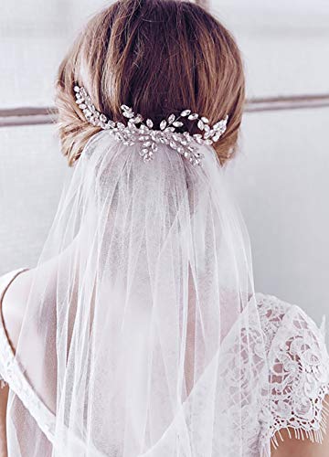 Barogirl Wedding Veil Comb Bridal Cathedral Veil 1 Tier Drop Veil Wedding Rhinestones Hair Comb for Brides, 118 Inches (White-Rhinestones)