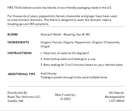 Miniatura 2 de FIRE TEAS - Té de hierbas calmante para aliviar el estómago - Intestino irritable, diverticulitis y molestias abdominales - Hinojo orgánico, menta,