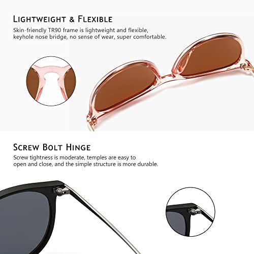 Sungait 2 Pairs Round Vintage Polarized Sunglasses For Women Men Trendy Style Uv400 (Black Frame Polarized Grey Lens+Pink Brown Frame Polarized Light-Brown Lens) Sgt567Shqh-Tcc-1 #TOP4