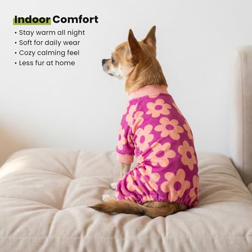 Image of Fitwarm Flower Fleece Dog Pajamas, Warm Winter Dog Clothes for Small Dogs Girl, Cozy Pet Onesie with Feet, Pink, XS