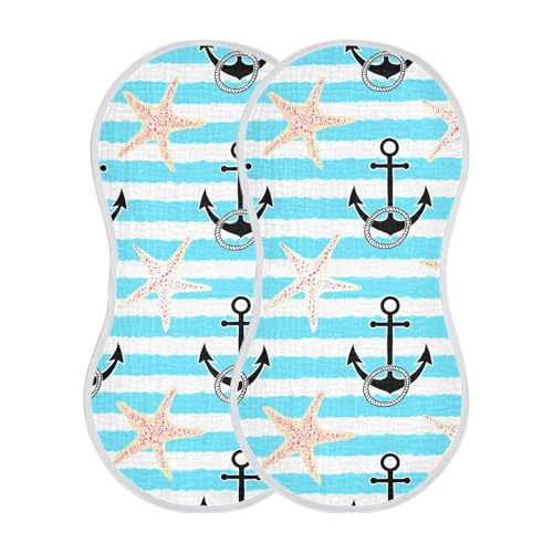 xigua Stripes and Starfish Muslin Baby Burp Cloths Set of 4, Super Soft & Absorbent Burping Rags, Cotton Burp Clothes Shower Gift for Newborn, Baby Girls and Boys2