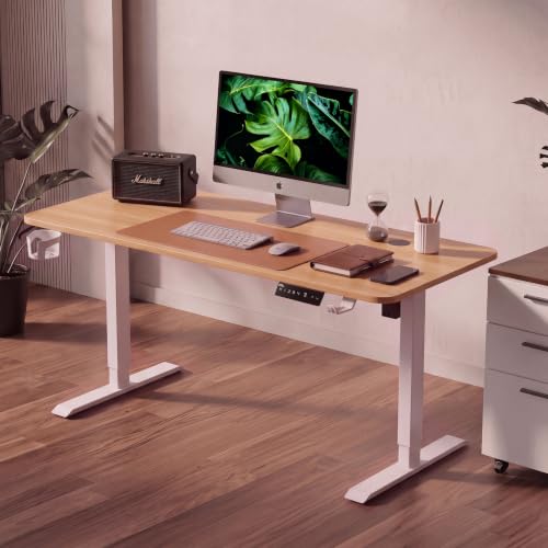 Image of V ONE Electric Standing Desk with 1-Piece Solid Top | Heavy Duty Height Adjustable Computer Desk | 3 Memory Preset | 5 Year Warranty | for Home Office (Maple Fusion, 120 * 60 CM)