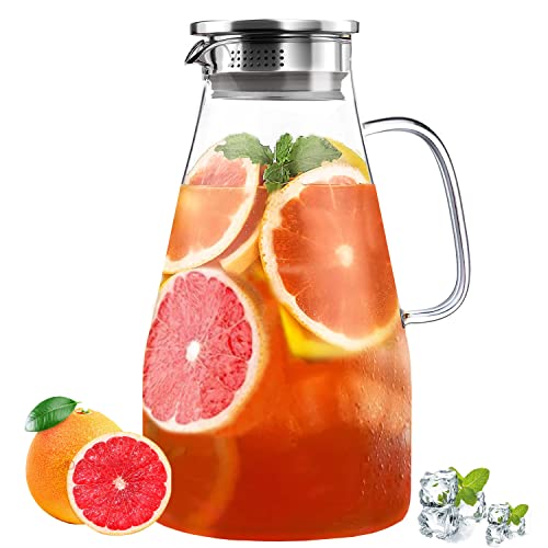 3 Quart Glass Pitcher with Lid,96 oz -Iced Tea Pitcher, Juice, Milk, Coffee, Lemonade – Borosilicate Boiling Glassware – Hot & Cold Beverages Christmas Gift,New Year Gift