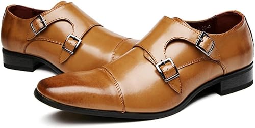 Men's Double Belt Loafers, Formal Square Toe Business Dress Shoes, Office Oxford Comfortable Wedding Shoes4