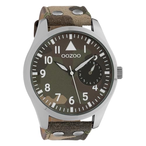 Oozoo Herrenuhr mit Lederband Quarz 48 MM Camouflage C10326