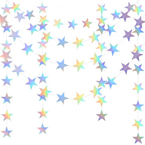 Nogeqi 12m Stern Girlande Glitzer Sternengirlande Papiersterne Papiersterne Zum Aufhängen Papier Girlande Geburtstag mit Reflective für Karneval Jubiläen Hochzeiten Partydeko
