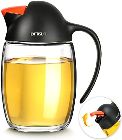 GMISUN Olive Oil Dispenser Bottle with Auto Flip Cap, 21oz Leakproof Cooking Oil Dispenser, Kitchen True No Drip Oil and Vinegar Cruet Container with Non-Slip Handle, Cute Penguin Design (Black)