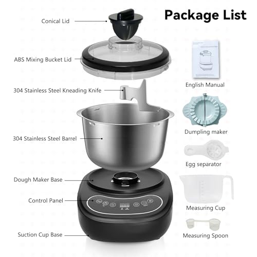 7L Electric Dough Mixer for Bread and Pizza Dough, Dough Maker Featuring a Ferment Function.304 Stainless Steel Whisk and a Top Small Window for Easy Add Water and Seasoning(Black） by YUCHANLUCK - Image 6