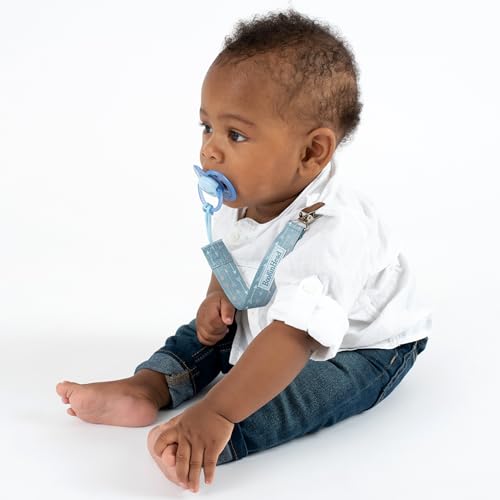 Image of BooginHead by Infantino PaciGrip 2-Pack Pacifier Clips - Universal Fit, Gentle on Clothes, Keeps Pacifiers Clean & Close, Ages 0-36 Months, Blue Arrows
