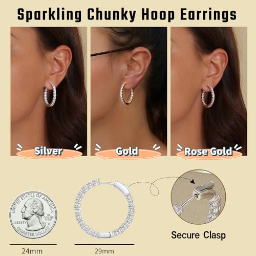 Gold Hoop Earrings for Women 14K Gold Plated Cubic Zirconia Hoop Earrings for Women 30mm Diamond Hoop Earrings Valentine's Day Mother's Day Birthday Jewelry Gift for Women4