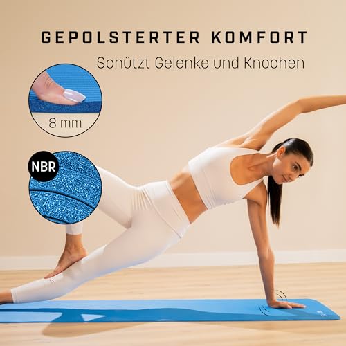 KG PHYSIO Yogamatte Rutschfest & Gepolstert - Yoga Matte mit Tragegurt, Fitnessmatte, Sportmatte Dicke 8mm, Gymnastikmatte, Gym Matte, Pilates Matte, Fitness Matte, 183x60cm