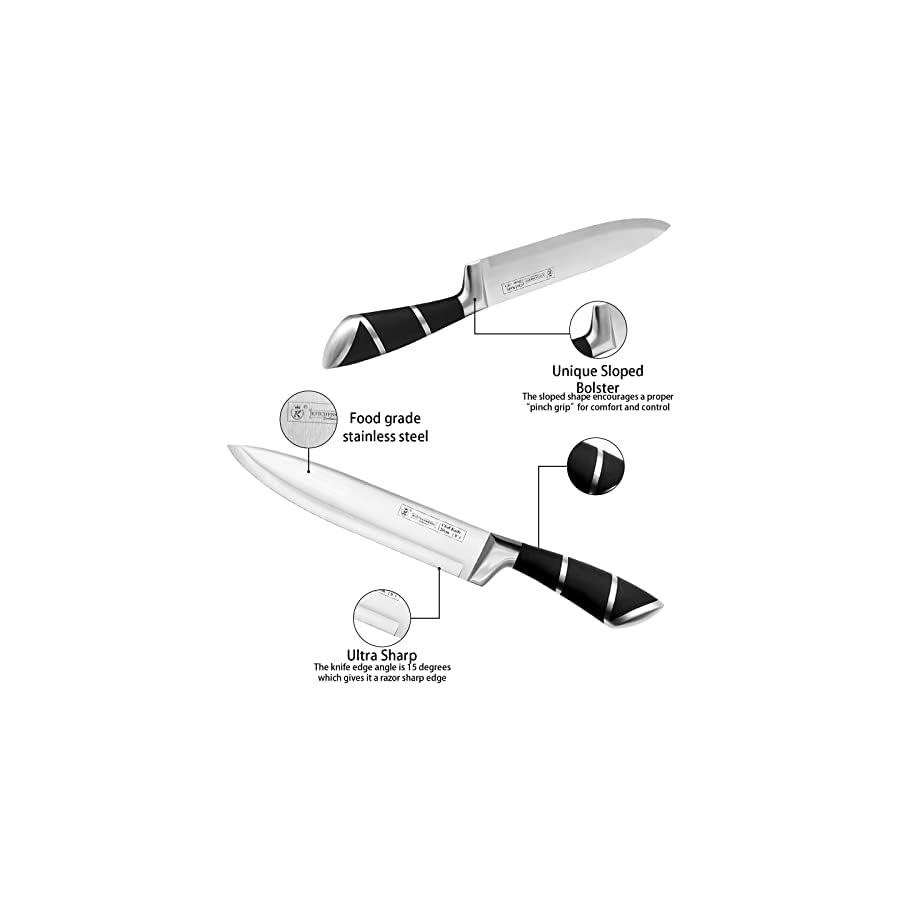 Kitchen-Knife-Set-Retrosohoo-9-Pieces-Black-Sharp-Non-Stick-Coated-Chef-Knives-Block-Set-Stainless-Steel-Knife-Set-for-Kitchen-with-Sharpener-for-Cutting-Slicing-Dicing-Chopping-Black Kitchen Knife Set, Retrosohoo 9-Pieces Black Sharp Non-Stick Coated Chef Knives Block Set,Stainless Steel Knife Set for Kitchen with Sharpener for Cutting Slicing Dicing Chopping (Black)