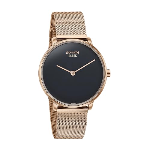 Image of Sonata Sleek Black Dial Stainless Steel Strap Analog Watch for Women-8191WM01