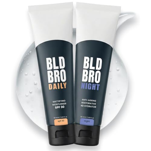 BLD BRO SPF 30 + Night Duo 24-Hour Skincare Set for Bald Men Gel Moisturisers to Protect Hydrate & Restore 2×60 ml