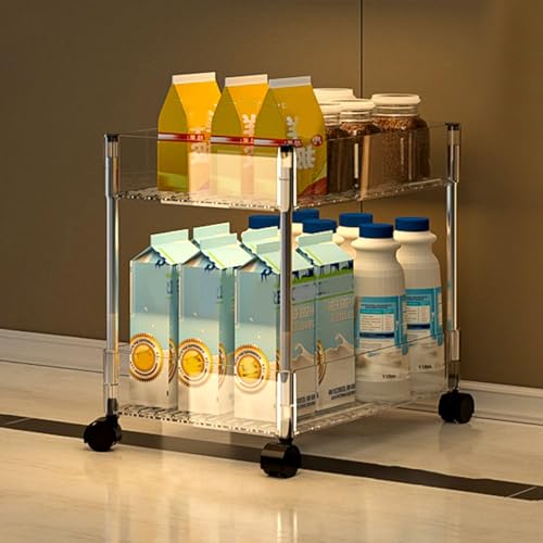 Carrito de almacenamiento con ruedas de acrílico transparente de 2 niveles con ruedas para cocina, baño, sala de estar, diseño delgado, estantes que ahorran espacio