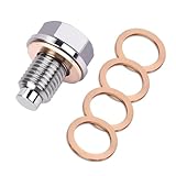 M12 x 1.25 Magnetic Oil Drain Plug, Magnetic Stainless Steel Oil Pan Drain Nut Bolt with 5 PCS Copper Crush Washer Anti Leakage, Universal Leak-proof Replacement,Fits Most Cars, Motorcycles, Boats