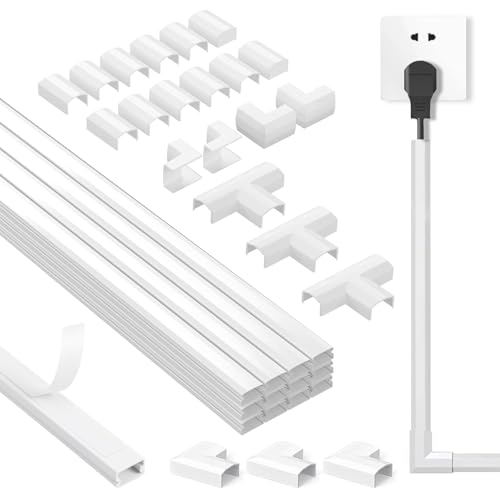 Carehabi Canaleta Cables Pared Adhesivo 4,8m (15x9mm,0,4mx12pcs), Organizador de Cables y Canaletas para Cables, Cubre Cables Pared Autoadhesivo para TV y Despacho, Blanco