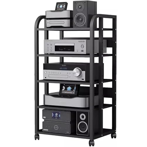 Meuble équipement audio portable à roulettes avec étagère multimédia AV de rangement