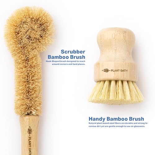 Image of Bamboo Dish Brush Set #09 | Eco-Friendly Kitchen Cleaning Brushes | Plastic-Free, Sustainable Home Cleaning Tools | Zero Waste, Bridal Shower & Housewarming Gift