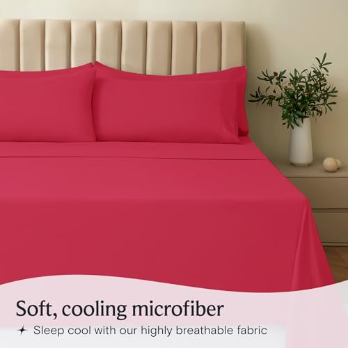 Image of LuxClub 4 PC Sheet Set Bed Sheets Deep Pockets 16 inch Eco Friendly Wrinkle Free Cooling Machine Washable Hotel Bedding Silky Soft - Red Full