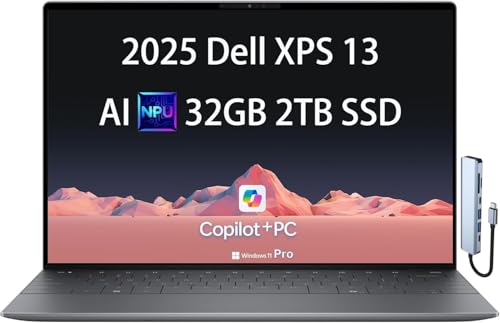 Image of NewDell XPS 13 9345 Laptop, Copilot+ AI PC (13.4 inch FHD+ 120Hz,12Core Snapdragon X Elite(>i7-1355U), 32GB LPDDR5X RAM, 2TB SSD), Thin & Light, Long Battery Life, IR Webcam, Wi-Fi7 Win 11 Pro, USB C Hub