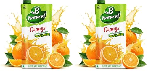 Image of B Natural Orange Juice, Goodness of fiber, Enriched with Vitamin C & E, Made with 100% Indian Fruit and 0% Concentrate, 1 litre (Pack of 2)