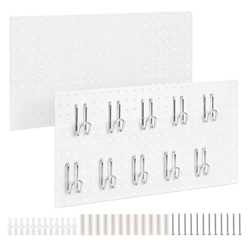 Image of DEWEL Peg Board, 23 inch x 12 inch Peg Board Tool Organizer Panel Set, 2 Pack Metal Pegboard Panels with Accessories, Heavy Duty Pegboard for Walls Home, Garage, Office, Craft Room, Kitchen(2pcs white)