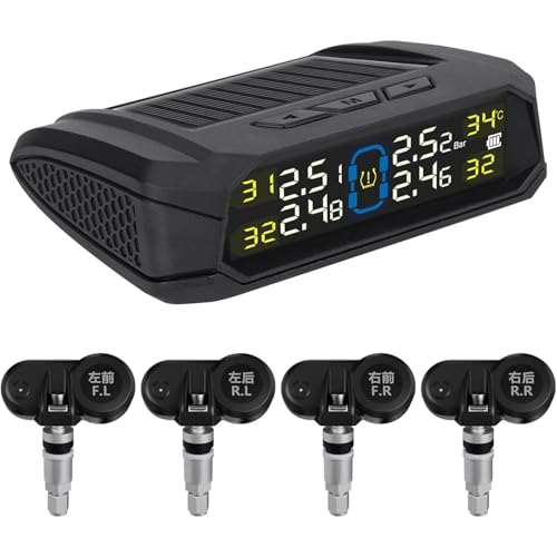 Saraele Tire Pressure ing System Wireless Solar Tire Pressure System with LCD Display 6 Alarm Modes & 4 Internal Sensors Real-time Display Tire Pressure ing System for Car SUV MPV
