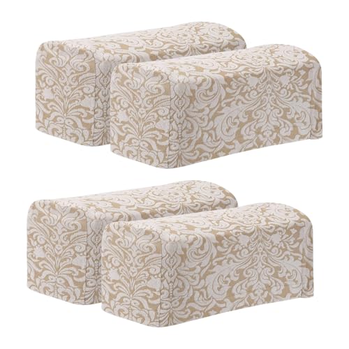 sourcing map 4Pcs Stretch Armrest Covers, Polyester Jacquard Soft Couch Arm Slipcovers Anti-Slip Furniture Protector for Chairs Couch Sofa Recliner, Apricot